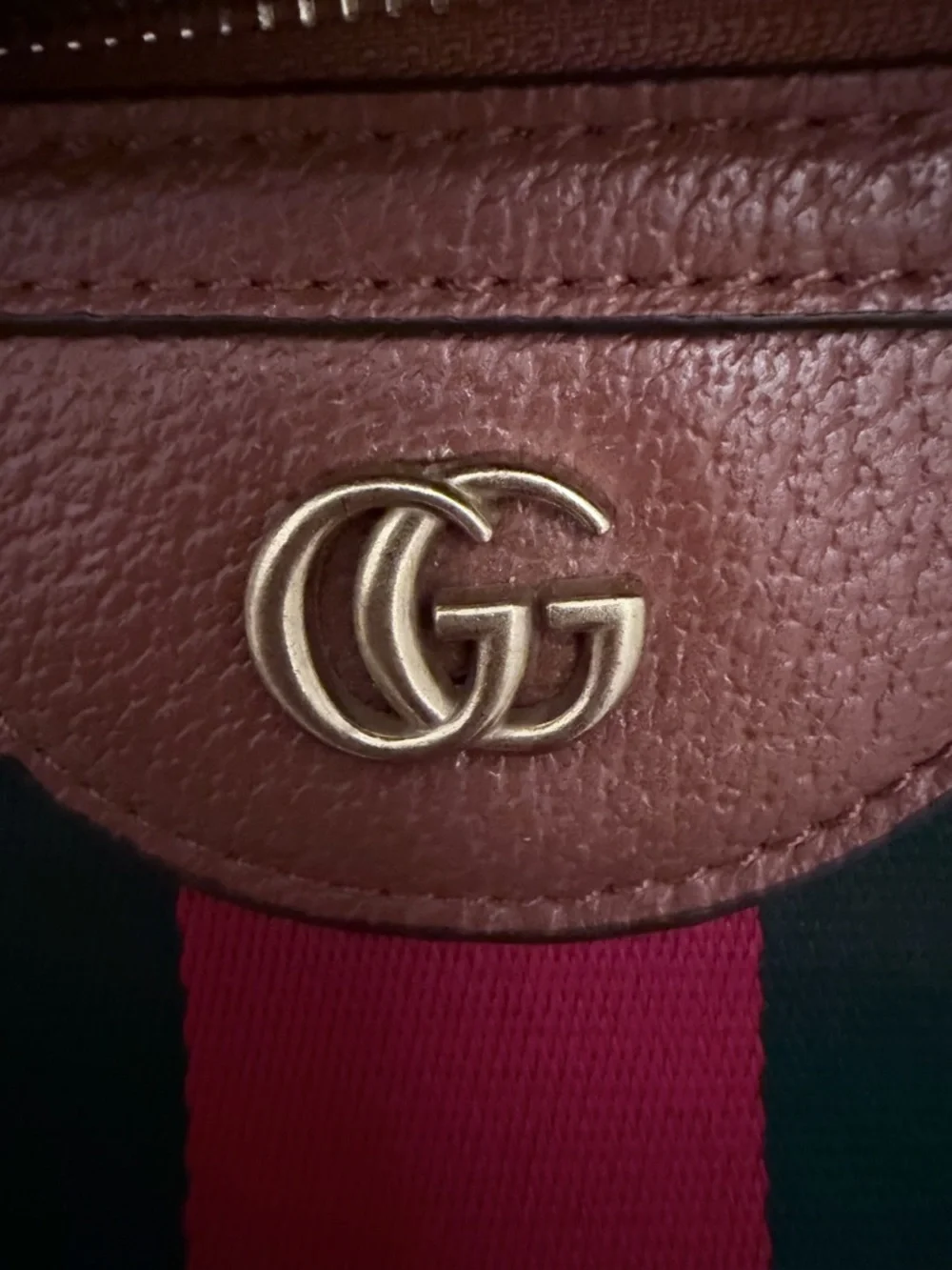 Gucci Beige GG Canvas Crossbody belt Bag with Brown Leather and Green/Red Stripe - Picture 4 of 10